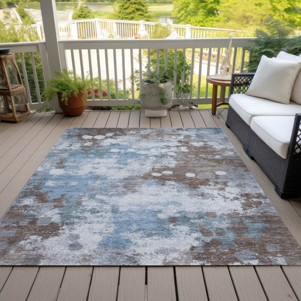 HomeRoots 5' Contemporary Abstract Brown and Sky Blue Washable Area Rug for Indoor and Outdoor Spaces 10' X 14' 631968