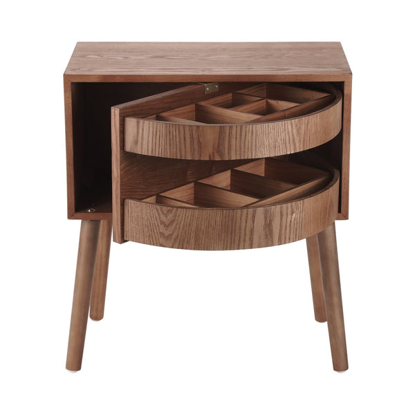 English Elm Rotating Rattan Nightstand Push Open Hidden Storage Mid Century Wood Leg Bedside Walnut N761P288451N
