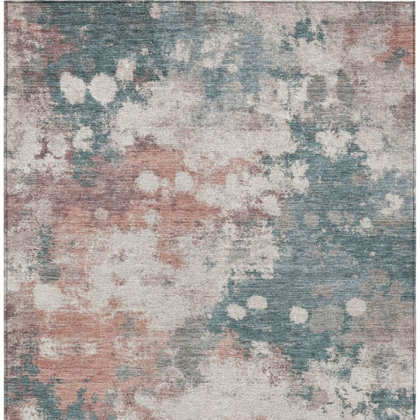 HomeRoots 5' Vibrant Coral and Teal Blue Abstract Indoor-Outdoor Area Rug – Durable, Washable, Easy Care! 5' X 8' 631970