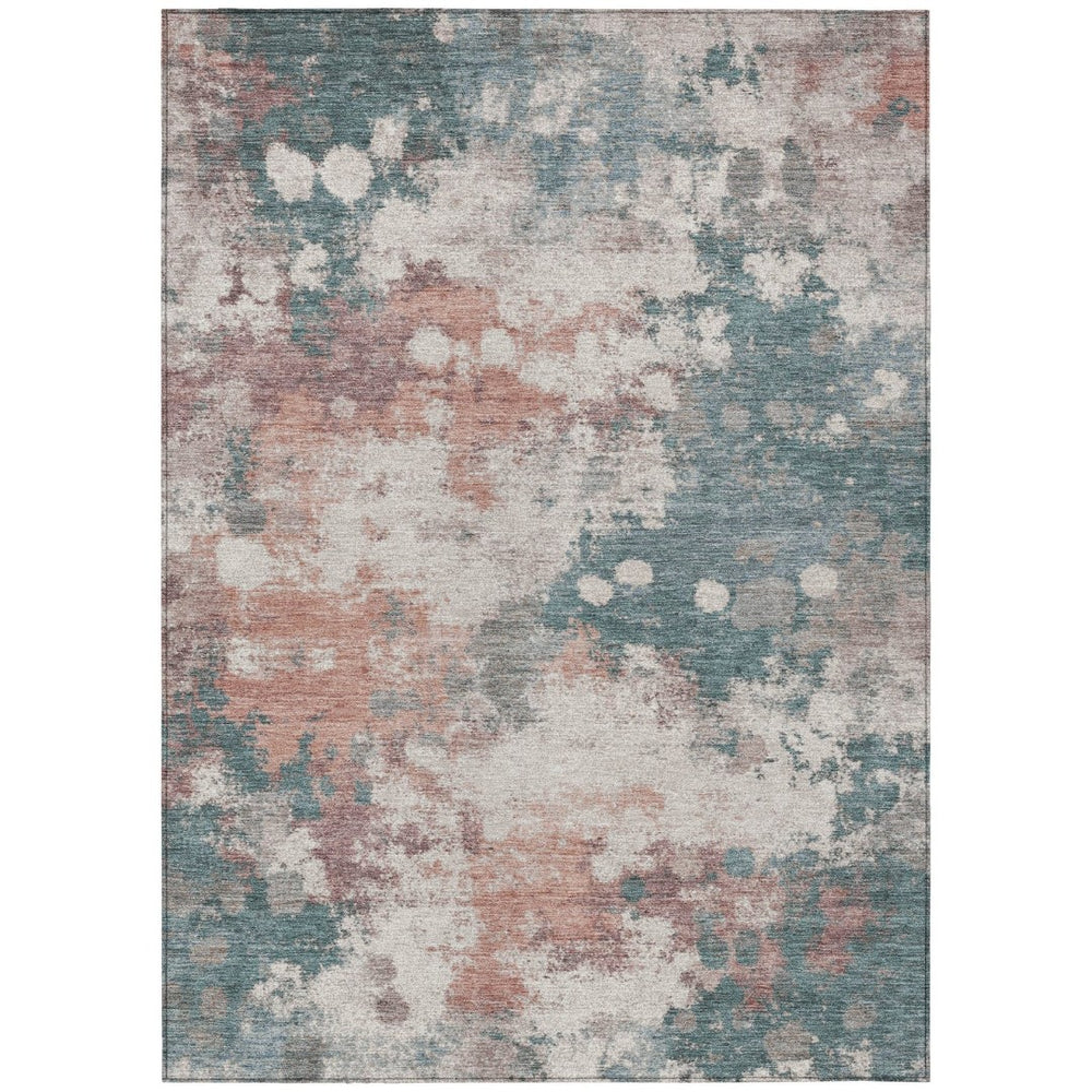 HomeRoots 5' Vibrant Coral and Teal Blue Abstract Indoor-Outdoor Area Rug – Durable, Washable, Easy Care! 5' X 8' 631970
