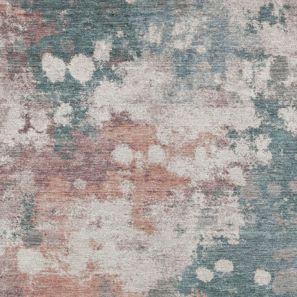 HomeRoots 5' Vibrant Coral and Teal Blue Abstract Indoor-Outdoor Area Rug – Durable, Washable, Easy Care! 5' X 8' 631970