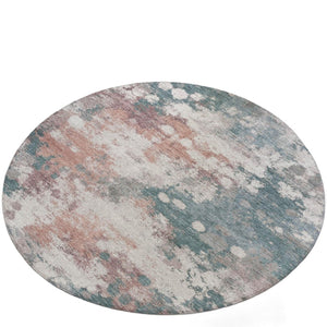 HomeRoots 5' Vibrant Coral and Teal Blue Abstract Indoor-Outdoor Area Rug – Durable, Washable, Easy Care! 8' Round 631971