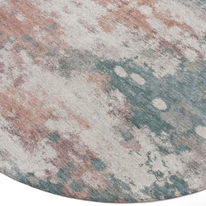 HomeRoots 5' Vibrant Coral and Teal Blue Abstract Indoor-Outdoor Area Rug – Durable, Washable, Easy Care! 8' Round 631971