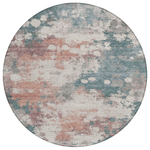 HomeRoots 5' Vibrant Coral and Teal Blue Abstract Indoor-Outdoor Area Rug – Durable, Washable, Easy Care! 8' Round 631971