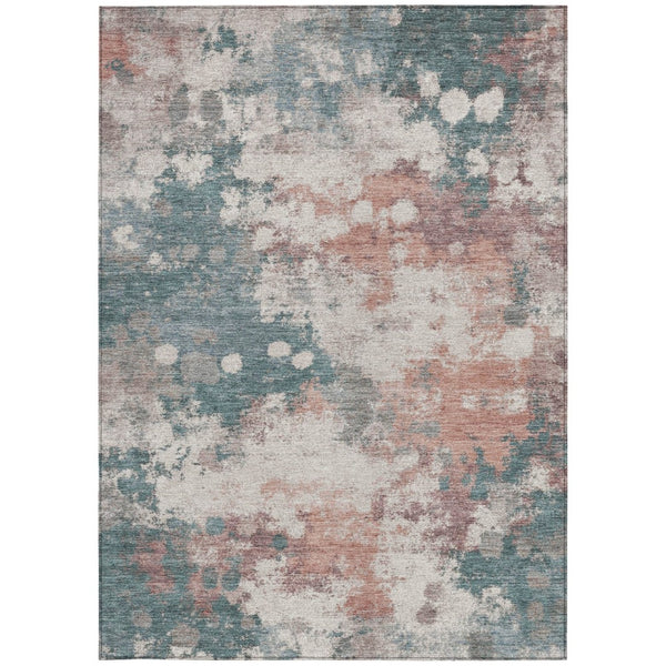 HomeRoots 5' Vibrant Coral and Teal Blue Abstract Indoor-Outdoor Area Rug – Durable, Washable, Easy Care! 8' X 10' 631972