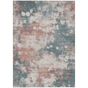HomeRoots 5' Vibrant Coral and Teal Blue Abstract Indoor-Outdoor Area Rug – Durable, Washable, Easy Care! 8' X 10' 631972