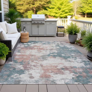 HomeRoots 5' Vibrant Coral and Teal Blue Abstract Indoor-Outdoor Area Rug – Durable, Washable, Easy Care! 9' X 12' 631973