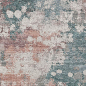 HomeRoots 5' Vibrant Coral and Teal Blue Abstract Indoor-Outdoor Area Rug – Durable, Washable, Easy Care! 9' X 12' 631973