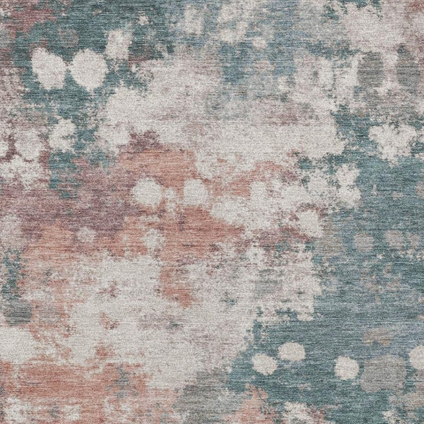 HomeRoots 5' Vibrant Coral and Teal Blue Abstract Indoor-Outdoor Area Rug – Durable, Washable, Easy Care! 9' X 12' 631973