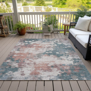 HomeRoots 5' Vibrant Coral and Teal Blue Abstract Indoor-Outdoor Area Rug – Durable, Washable, Easy Care! 9' X 12' 631973