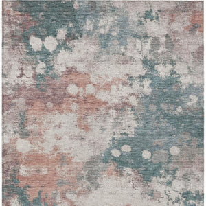 HomeRoots 5' Vibrant Coral and Teal Blue Abstract Indoor-Outdoor Area Rug – Durable, Washable, Easy Care! 10' X 14' 631974