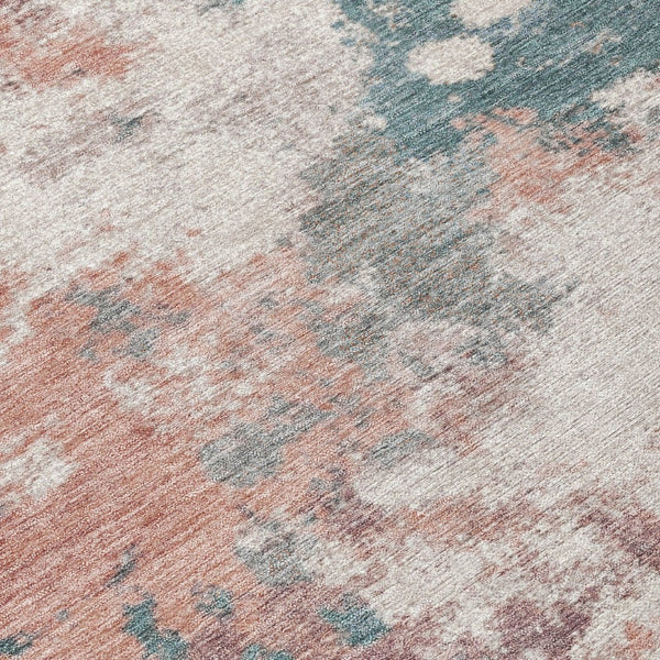 HomeRoots 5' Vibrant Coral and Teal Blue Abstract Indoor-Outdoor Area Rug – Durable, Washable, Easy Care! 10' X 14' 631974