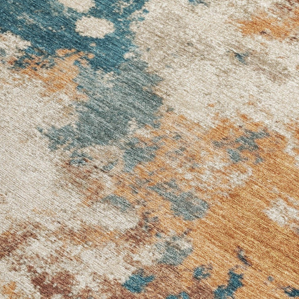 HomeRoots 5' Vibrant Teal Blue and Copper Abstract Area Rug - Stylish, Washable, Indoor/Outdoor Durable Design 5' X 8' 631976