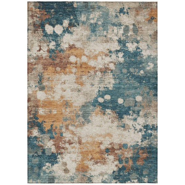 HomeRoots 5' Vibrant Teal Blue and Copper Abstract Area Rug - Stylish, Washable, Indoor/Outdoor Durable Design 5' X 8' 631976