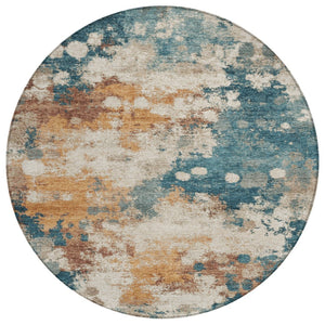 HomeRoots 5' Vibrant Teal Blue and Copper Abstract Area Rug - Stylish, Washable, Indoor/Outdoor Durable Design 8' Round 631977