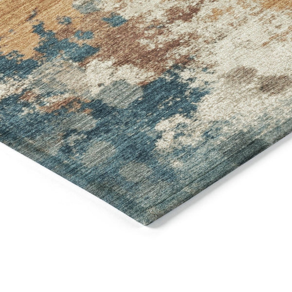 HomeRoots 5' Vibrant Teal Blue and Copper Abstract Area Rug - Stylish, Washable, Indoor/Outdoor Durable Design 8' Round 631977