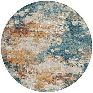 HomeRoots 5' Vibrant Teal Blue and Copper Abstract Area Rug - Stylish, Washable, Indoor/Outdoor Durable Design 8' Round 631977