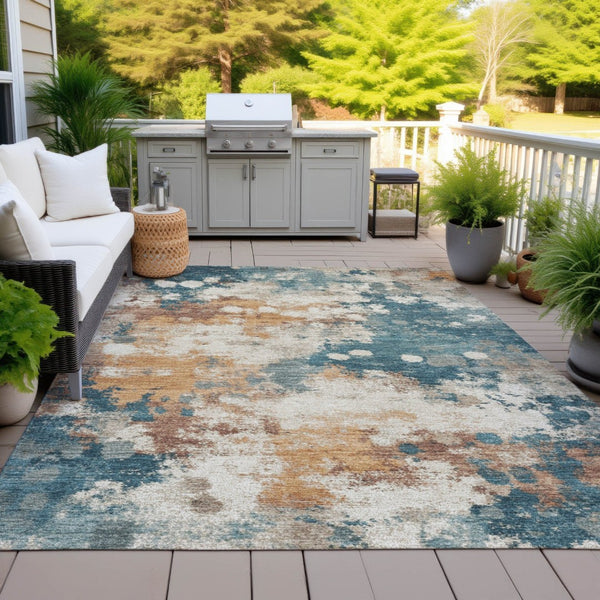 HomeRoots 5' Vibrant Teal Blue and Copper Abstract Area Rug - Stylish, Washable, Indoor/Outdoor Durable Design 8' X 10' 631978