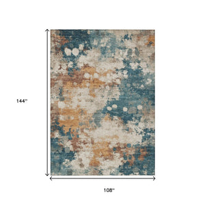 HomeRoots 5' Vibrant Teal Blue and Copper Abstract Area Rug - Stylish, Washable, Indoor/Outdoor Durable Design 9' X 12' 631979