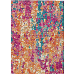 HomeRoots 5' Stylish Blush Orange & Teal Blue Abstract Washable Area Rug for Indoor & Outdoor Use 5' X 8' 631982
