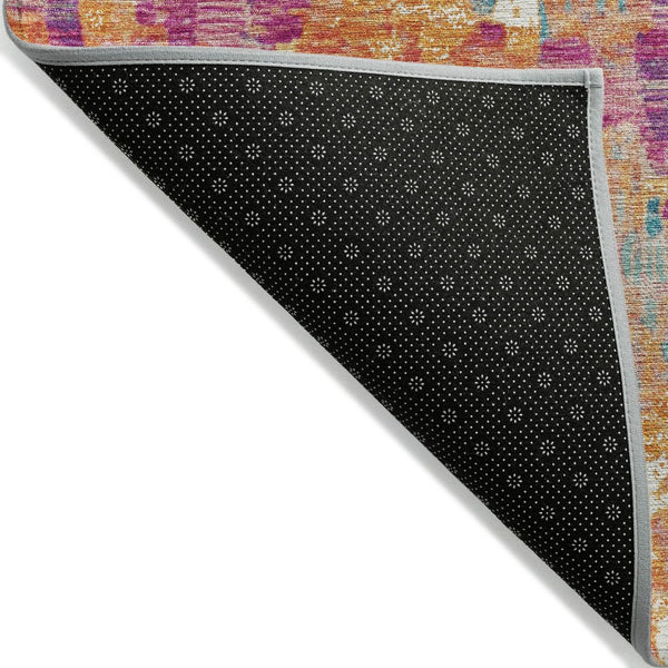 HomeRoots 5' Stylish Blush Orange & Teal Blue Abstract Washable Area Rug for Indoor & Outdoor Use 5' X 8' 631982