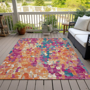 HomeRoots 5' Stylish Blush Orange & Teal Blue Abstract Washable Area Rug for Indoor & Outdoor Use 5' X 8' 631982