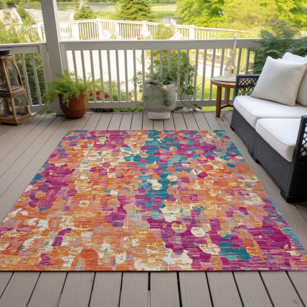 HomeRoots 5' Stylish Blush Orange & Teal Blue Abstract Washable Area Rug for Indoor & Outdoor Use 5' X 8' 631982
