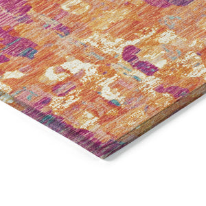 HomeRoots 5' Stylish Blush Orange & Teal Blue Abstract Washable Area Rug for Indoor & Outdoor Use 8' Round 631983