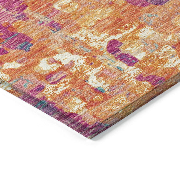 HomeRoots 5' Stylish Blush Orange & Teal Blue Abstract Washable Area Rug for Indoor & Outdoor Use 8' Round 631983