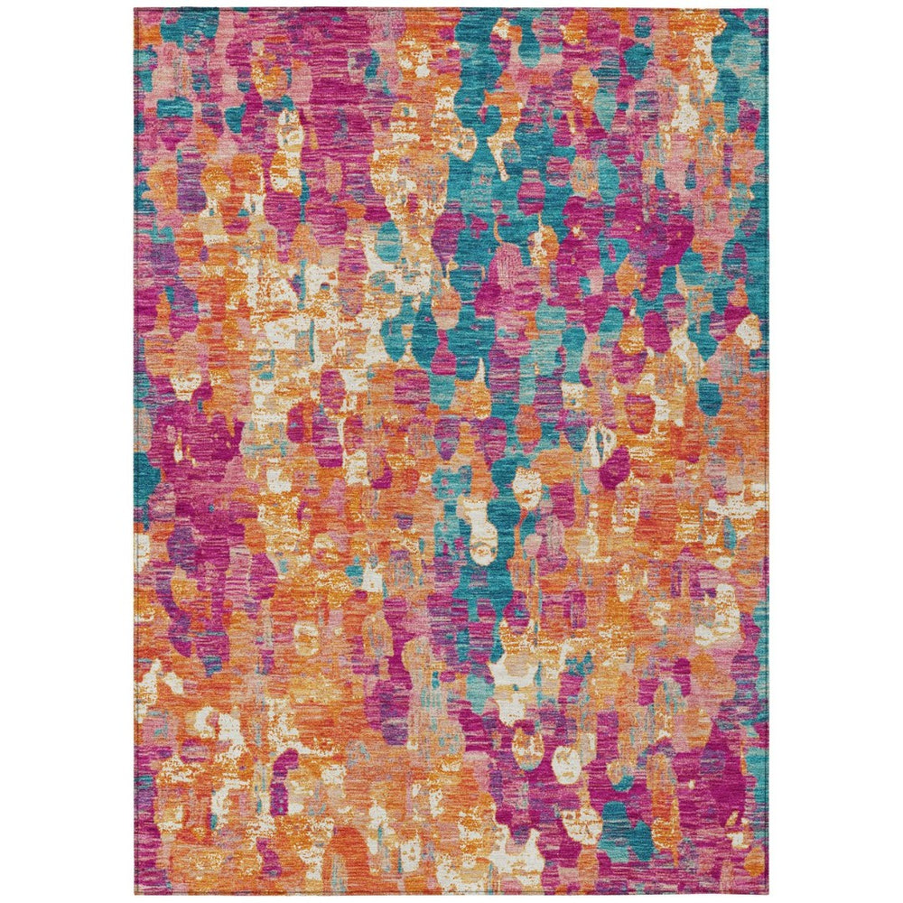 HomeRoots 5' Stylish Blush Orange & Teal Blue Abstract Washable Area Rug for Indoor & Outdoor Use 9' X 12' 631985