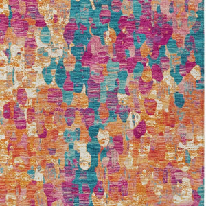 HomeRoots 5' Stylish Blush Orange & Teal Blue Abstract Washable Area Rug for Indoor & Outdoor Use 9' X 12' 631985