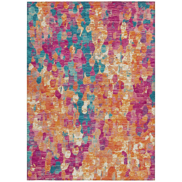 HomeRoots 5' Stylish Blush Orange & Teal Blue Abstract Washable Area Rug for Indoor & Outdoor Use 10' X 14' 631986