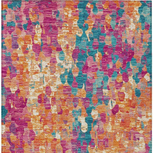 HomeRoots 5' Stylish Blush Orange & Teal Blue Abstract Washable Area Rug for Indoor & Outdoor Use 10' X 14' 631986