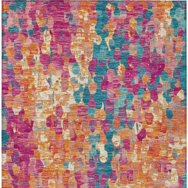 HomeRoots 5' Stylish Blush Orange & Teal Blue Abstract Washable Area Rug for Indoor & Outdoor Use 10' X 14' 631986