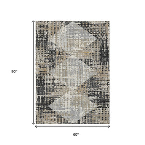 HomeRoots 5' Black and Ivory Geometric Indoor/Outdoor Area Rug – Stylish, Washable, Durable for All Spaces 5' X 8' 631988