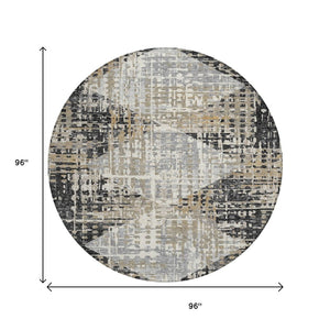 HomeRoots 5' Black and Ivory Geometric Indoor/Outdoor Area Rug – Stylish, Washable, Durable for All Spaces 8' Round 631989
