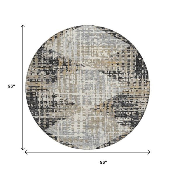 HomeRoots 5' Black and Ivory Geometric Indoor/Outdoor Area Rug – Stylish, Washable, Durable for All Spaces 8' Round 631989