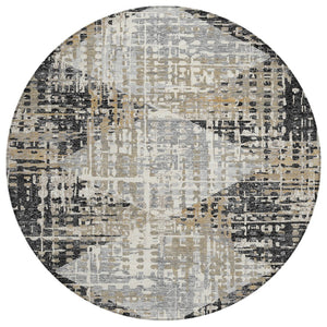 HomeRoots 5' Black and Ivory Geometric Indoor/Outdoor Area Rug – Stylish, Washable, Durable for All Spaces 8' Round 631989