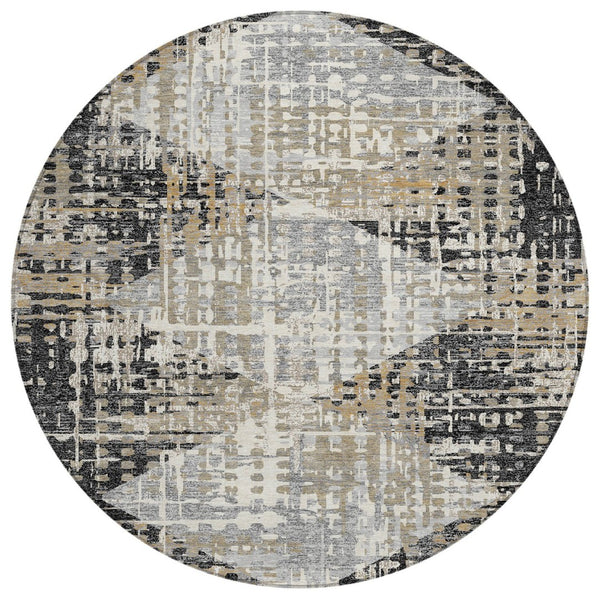 HomeRoots 5' Black and Ivory Geometric Indoor/Outdoor Area Rug – Stylish, Washable, Durable for All Spaces 8' Round 631989