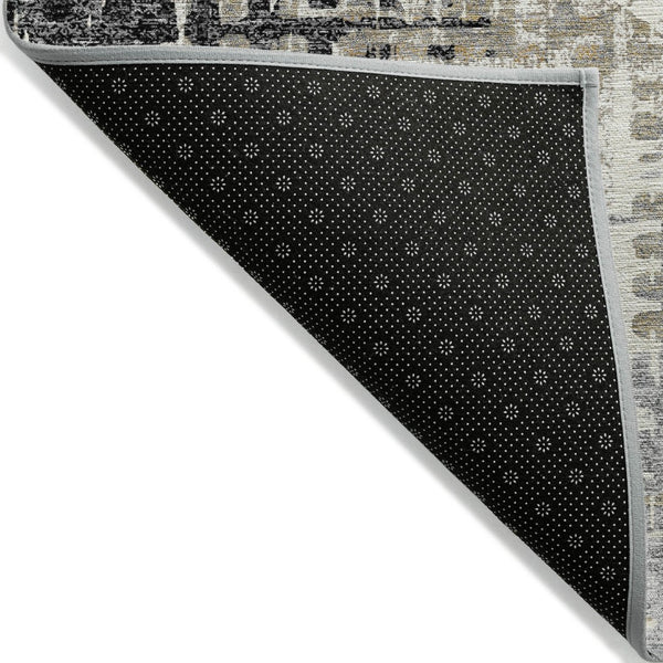 HomeRoots 5' Black and Ivory Geometric Indoor/Outdoor Area Rug – Stylish, Washable, Durable for All Spaces 8' Round 631989