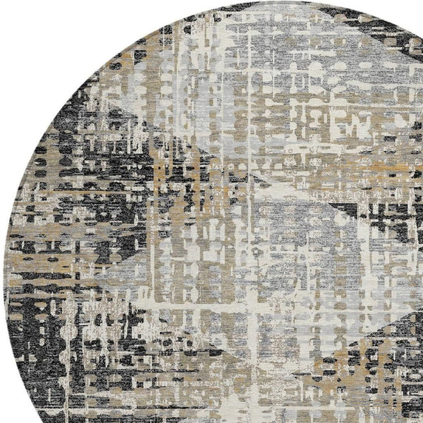 HomeRoots 5' Black and Ivory Geometric Indoor/Outdoor Area Rug – Stylish, Washable, Durable for All Spaces 8' Round 631989