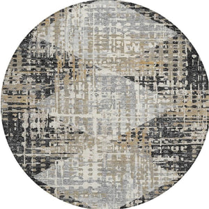 HomeRoots 5' Black and Ivory Geometric Indoor/Outdoor Area Rug – Stylish, Washable, Durable for All Spaces 8' Round 631989