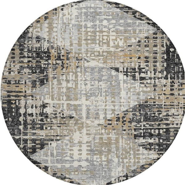HomeRoots 5' Black and Ivory Geometric Indoor/Outdoor Area Rug – Stylish, Washable, Durable for All Spaces 8' Round 631989