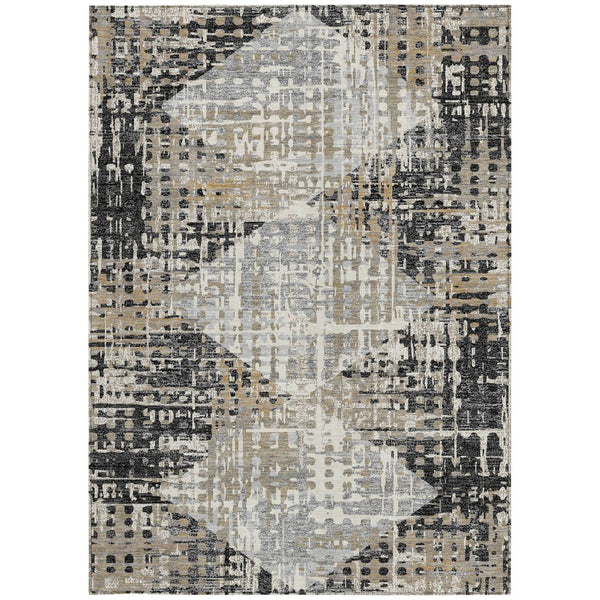 HomeRoots 5' Black and Ivory Geometric Indoor/Outdoor Area Rug – Stylish, Washable, Durable for All Spaces 8' X 10' 631990