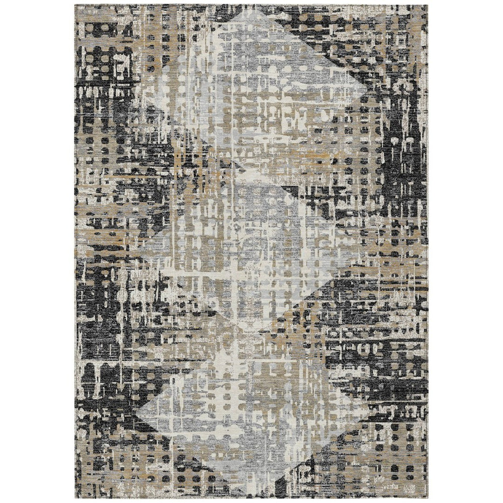 HomeRoots 5' Black and Ivory Geometric Indoor/Outdoor Area Rug – Stylish, Washable, Durable for All Spaces 8' X 10' 631990