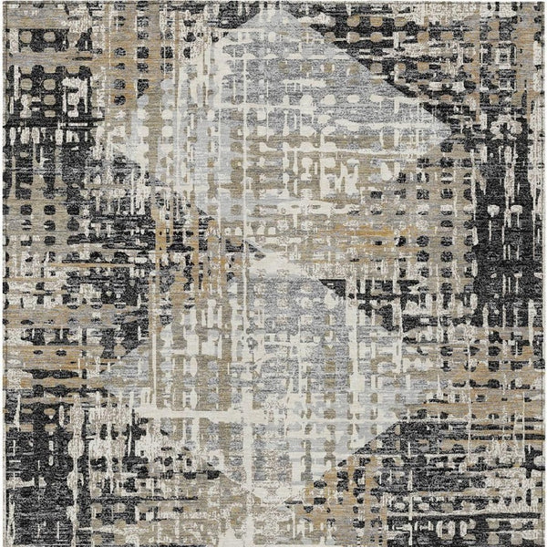 HomeRoots 5' Black and Ivory Geometric Indoor/Outdoor Area Rug – Stylish, Washable, Durable for All Spaces 8' X 10' 631990