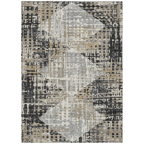HomeRoots 5' Black and Ivory Geometric Indoor/Outdoor Area Rug – Stylish, Washable, Durable for All Spaces 10' X 14' 631992