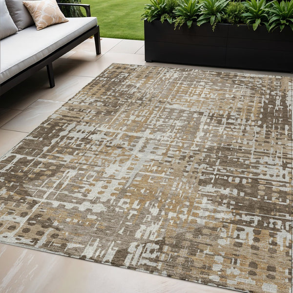 HomeRoots 5' Brown and Ivory Geometric Washable Area Rug - Durable, Stylish, Indoor/Outdoor Versatility 5' X 8' 631994