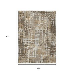 HomeRoots 5' Brown and Ivory Geometric Washable Area Rug - Durable, Stylish, Indoor/Outdoor Versatility 5' X 8' 631994