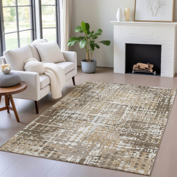 HomeRoots 5' Brown and Ivory Geometric Washable Area Rug - Durable, Stylish, Indoor/Outdoor Versatility 5' X 8' 631994